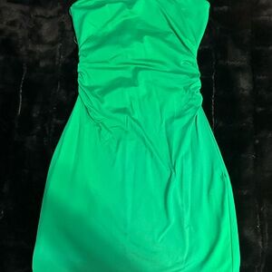 Bershka Strapless Dress in Bright Green